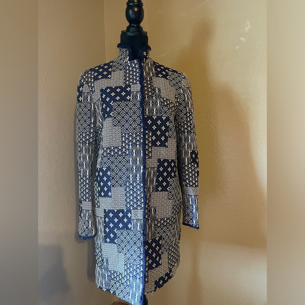 J. Mclaughlin Walden Coat Navy Patchwork Jacquard… - image 5